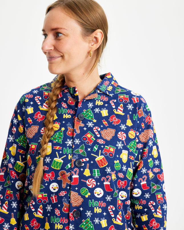 Women's Crazy Flannel Christmas Pajamas in Blue