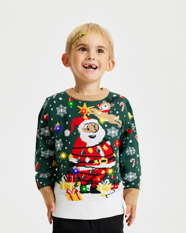 Santa Star Christmas Sweater for Kids with Lights