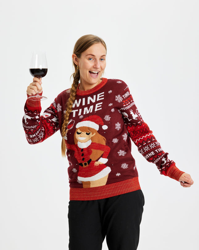 "Wine Time" Christmas Sweater for Women - Light Up Design