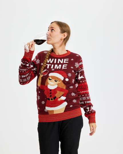 "Wine Time" Christmas Sweater for Women - Light Up Design