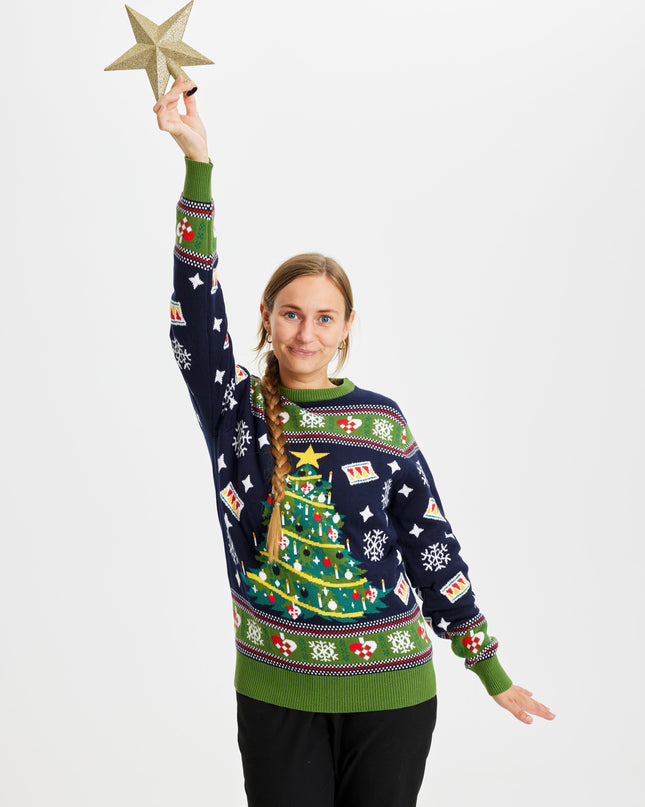 Blue Christmas Tree Sweater for Women