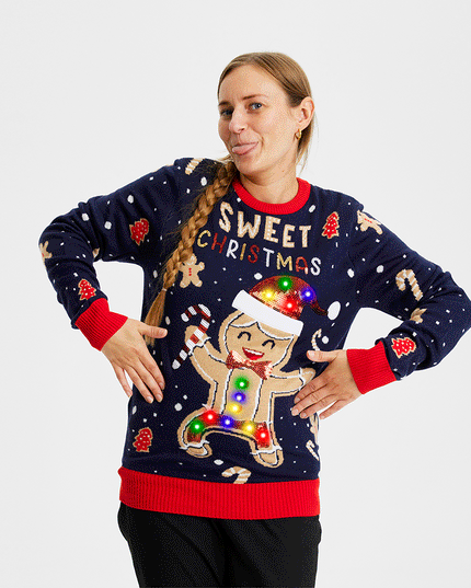 Light-Up Cute Cookie Man Sweater for Women - Ugly Design