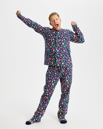 Crazy Flannel Christmas Pajamas in Blue for Men