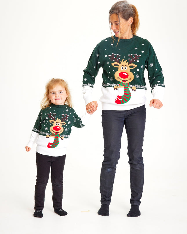 Green Rudolph Christmas Sweater for Women - Festive Look