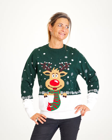 Green Rudolph Christmas Sweater for Women - Festive Look