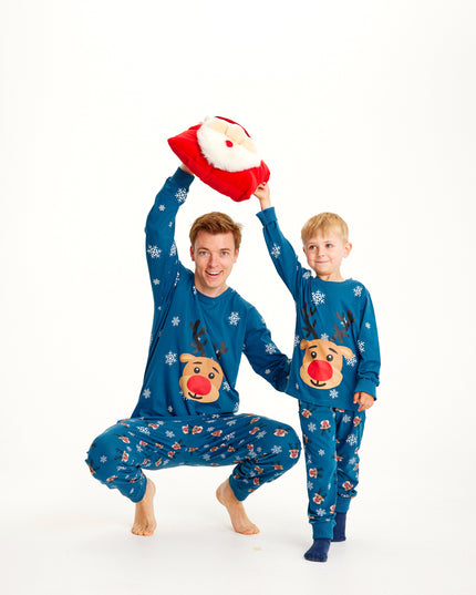 Blue Rudolph Christmas Pajamas for Kids - Family Favorite