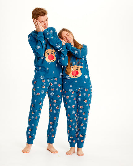 Rudolf Blue Christmas Pajamas for Women