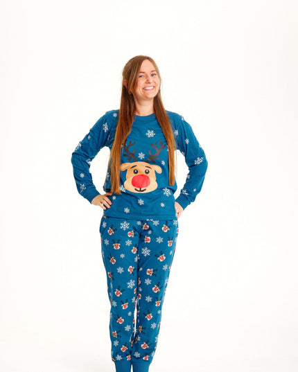 Rudolf Blue Christmas Pajamas for Women