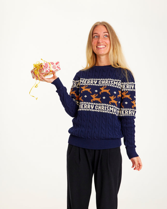 Stylish Blue Christmas Sweater for Women