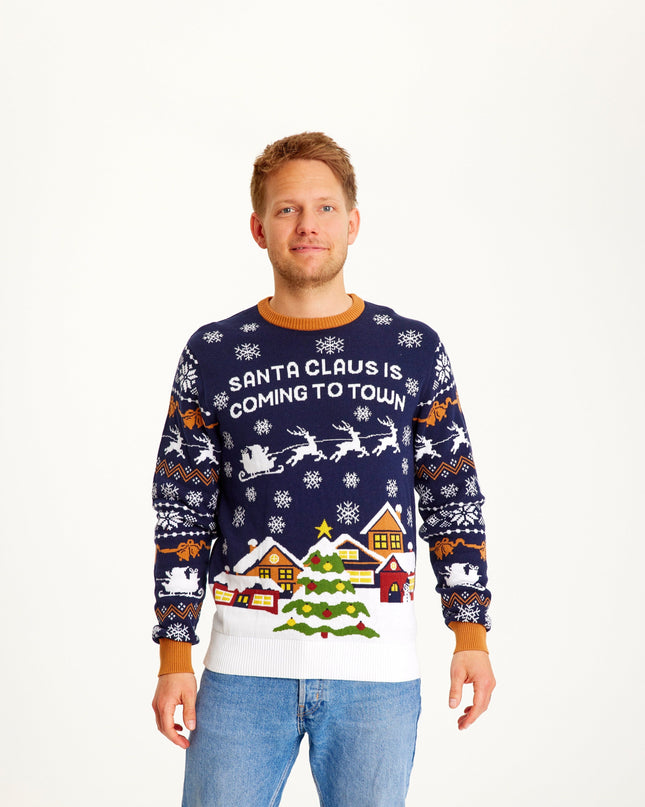 Santa Claus Is Coming To Town Navy Sweater for Men