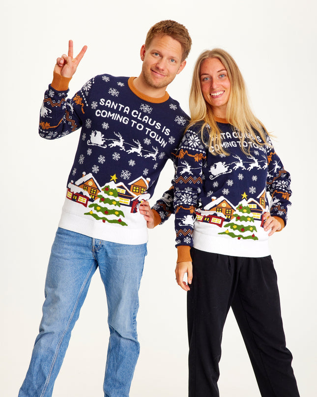 Santa Claus Is Coming To Town Navy Sweater for Women