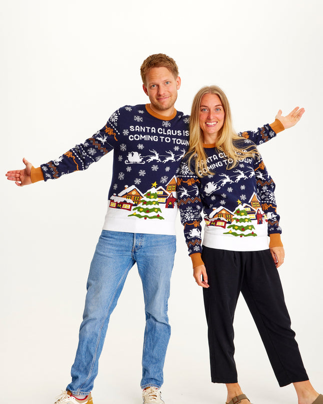 Santa Claus Is Coming To Town Navy Sweater for Women