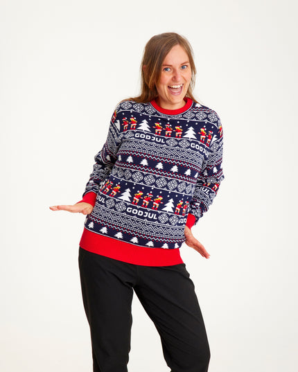 "Merry Christmas" Navy Blue Sweater for Women - Classic Style