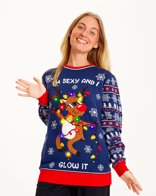 Sexy And I Glow It Blue Christmas Sweater for Women