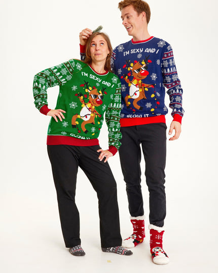 "Sexy and I Glow It" Green Sweater for Men - Light-Up Fun