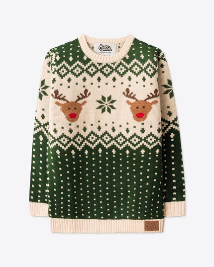 Kids' Retro Green Reindeer Christmas Sweater for Festivities