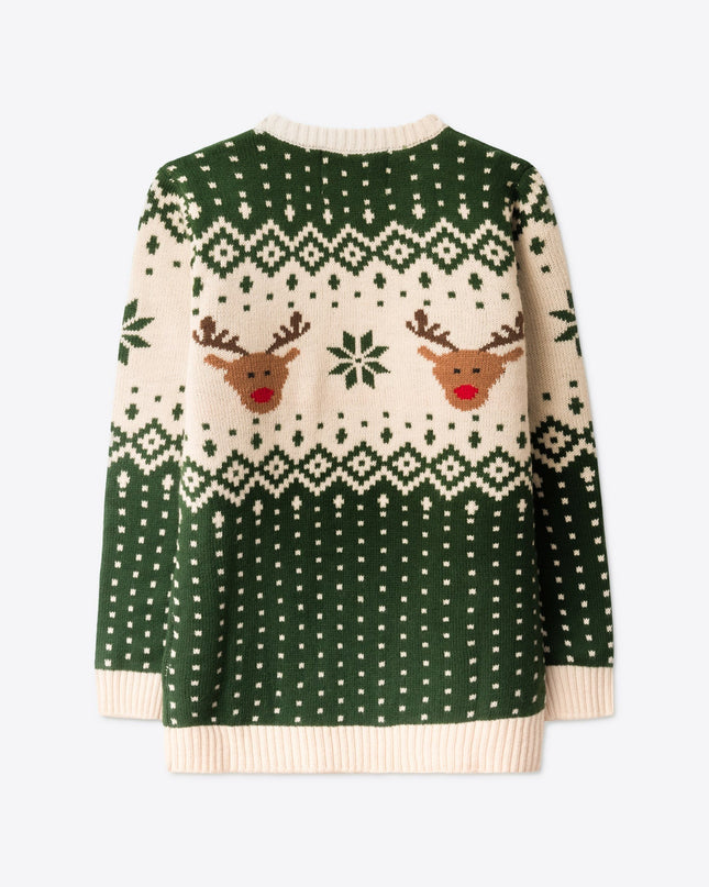 Kids' Retro Green Reindeer Christmas Sweater for Festivities