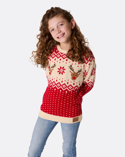 Kids' Retro Red Reindeer Christmas Sweater for Holiday Spirit