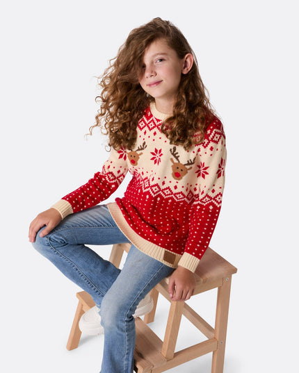 Kids' Retro Red Reindeer Christmas Sweater for Holiday Spirit