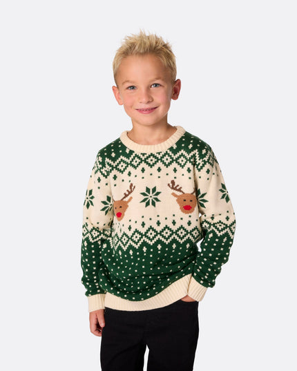 Matching Family Christmas Sweaters in Green Retro Reindeer