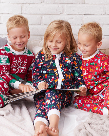 Kids' Red Knit Print Overall Christmas Pyjamas