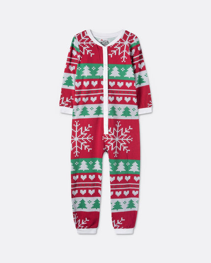 Kids' Red Knit Print Overall Christmas Pajamas
