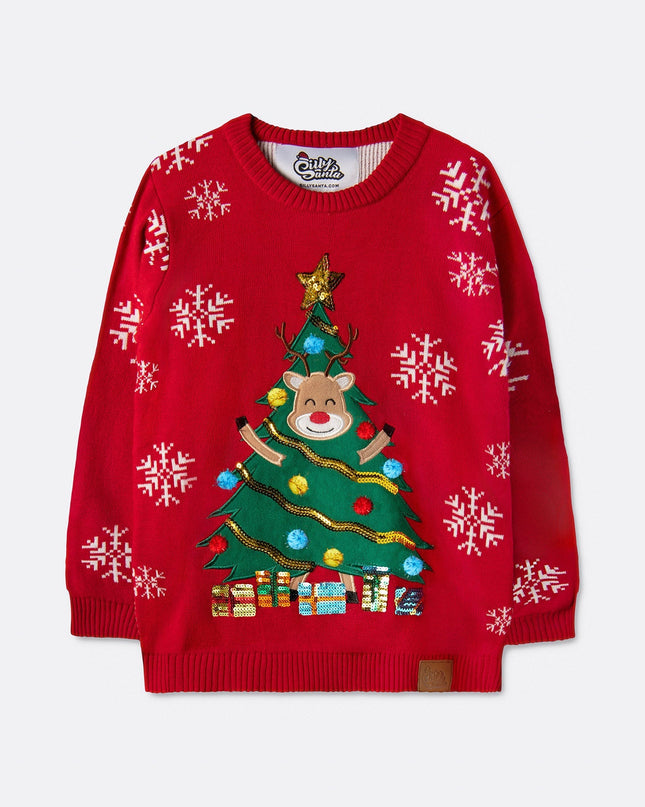 Kids' Reindeer Tree Christmas Sweater for Holiday Cheer