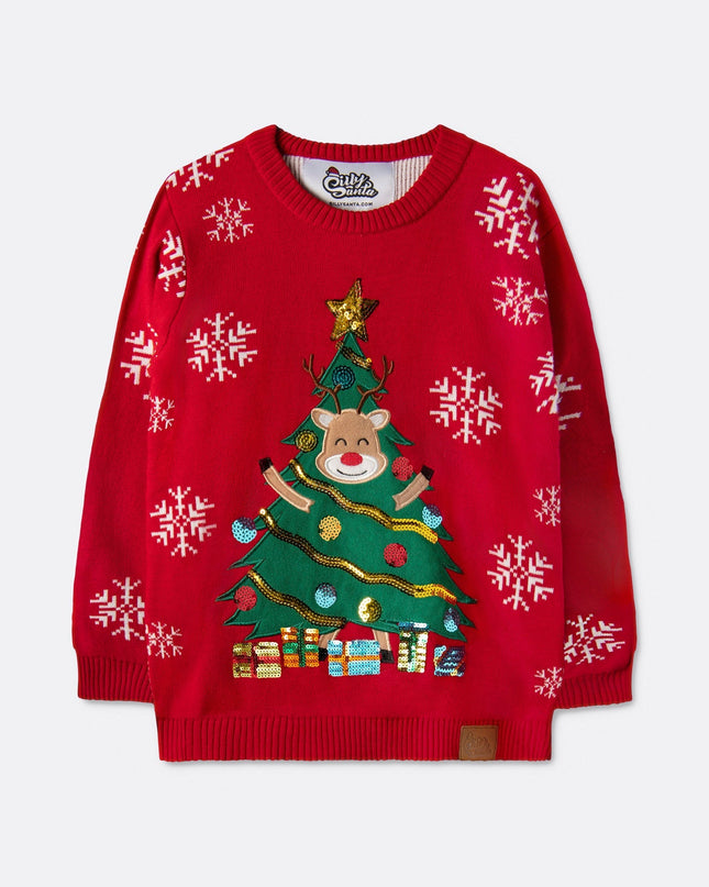 Kids' Reindeer Tree Christmas Sweater for Holiday Cheer