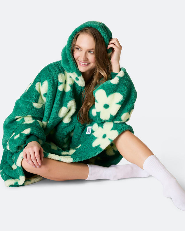 Flower Green Sherpa HappyHoodie