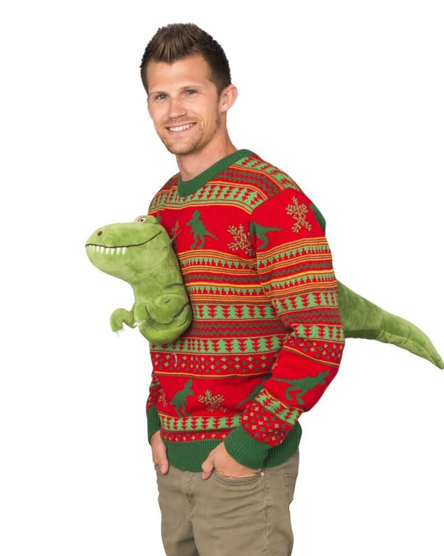 3D T-Rex Plushie Ugly Christmas Sweater