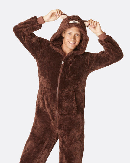Men's Brown Teddy Bear Onesie for All-Year Comfort