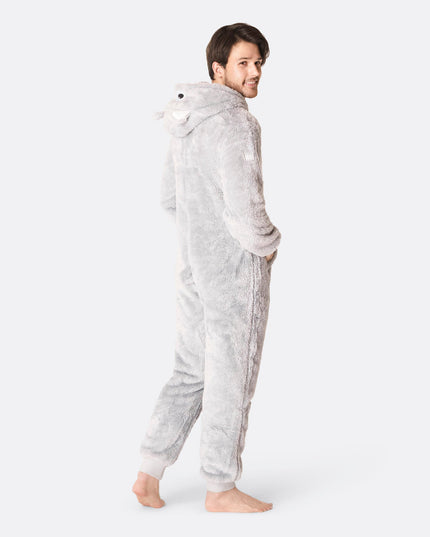 Men's Grey Teddy Bear Onesie for All-Year Comfort