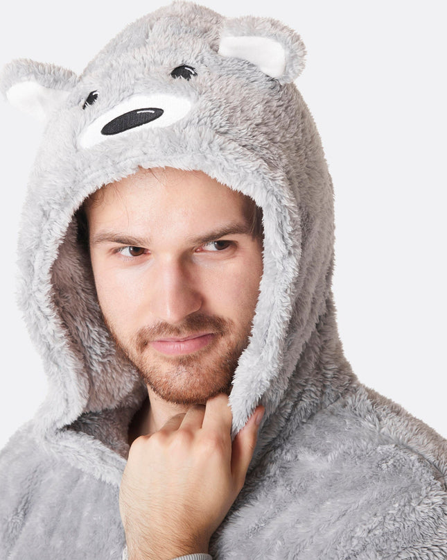 Men's Grey Teddy Bear Onesie for All-Year Comfort