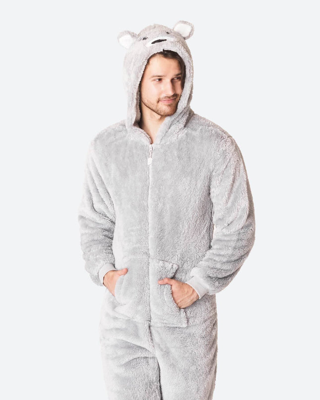 Men's Grey Teddy Bear Onesie