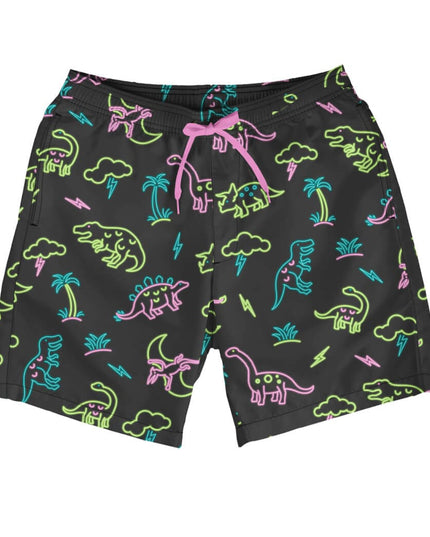 Neon Dinosaur Stretch Swim Trunks - 7.5" Inseam
