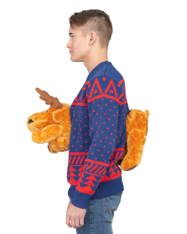 Navy 3D Moose Design Ugly Christmas Sweater