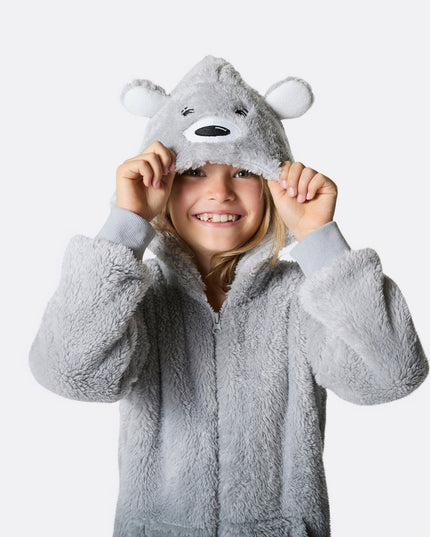 Kids' Grey Teddy Bear Christmas Bodysuit