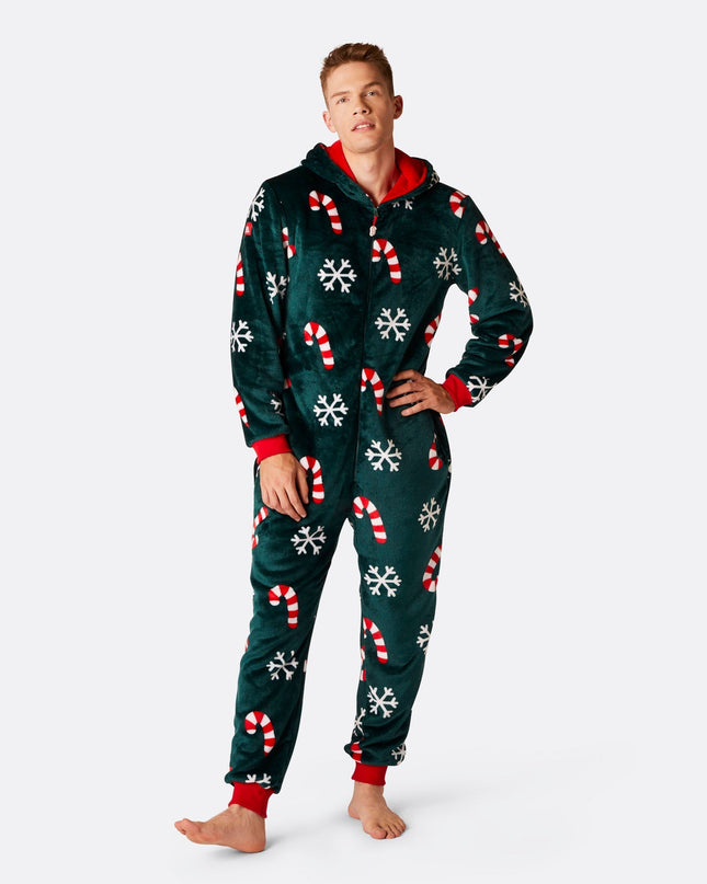 Men's Candy Cane Christmas Onesie for Festive Spirit