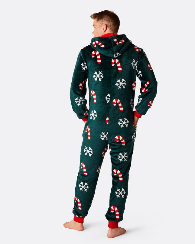 Men's Candy Cane Christmas Onesie for Festive Spirit
