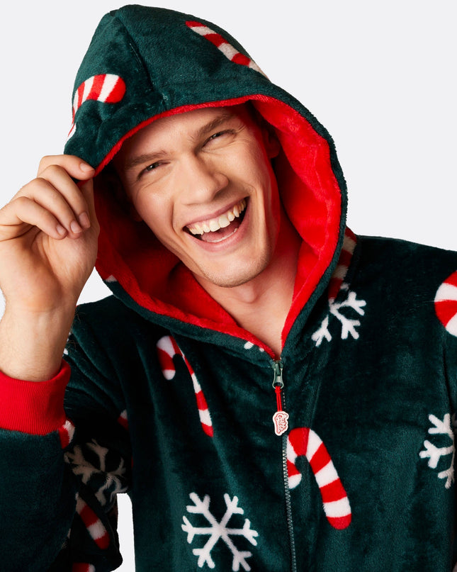 Men's Candy Cane Christmas Onesie for Festive Spirit