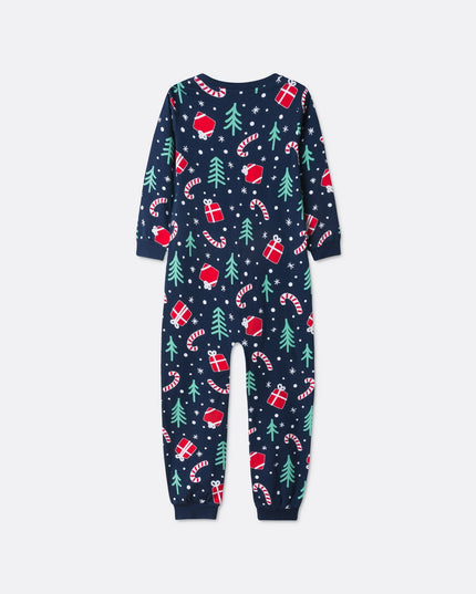 Kids Blue Christmas Pattern Overall Pyjamas