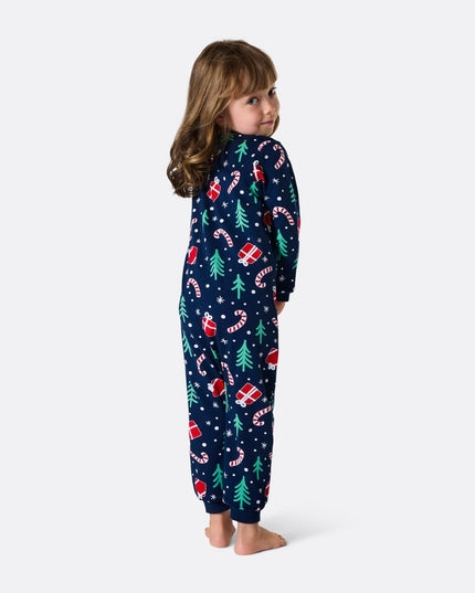 Kids Blue Christmas Pattern Overall Pyjamas