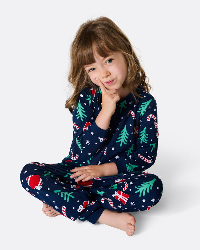 Kids Blue Christmas Pattern Overall Pyjamas