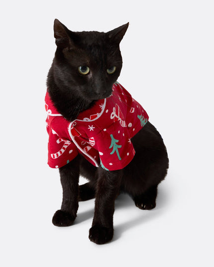 Cats' Red Christmas Pattern Family Pajamas | Fun Holiday Sleepwear