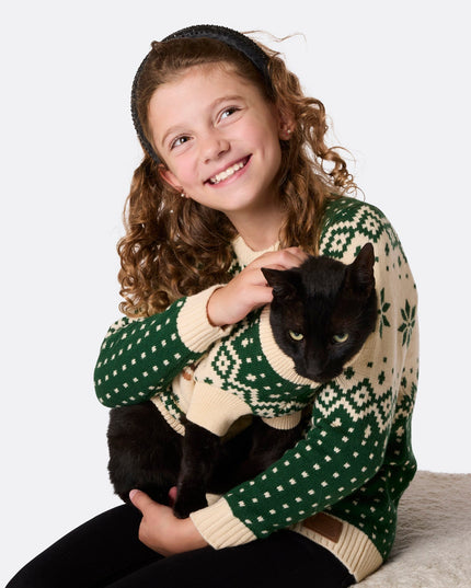 Kids' Retro Reindeer Green Christmas Sweater