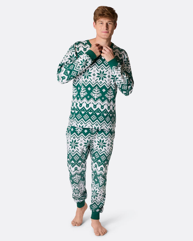 Men's Green Christmas Knit Pyjamas for Festive Comfort