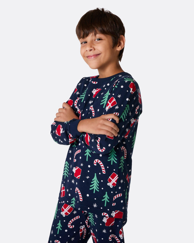 Kids Blue Christmas Pattern Family Pyjamas