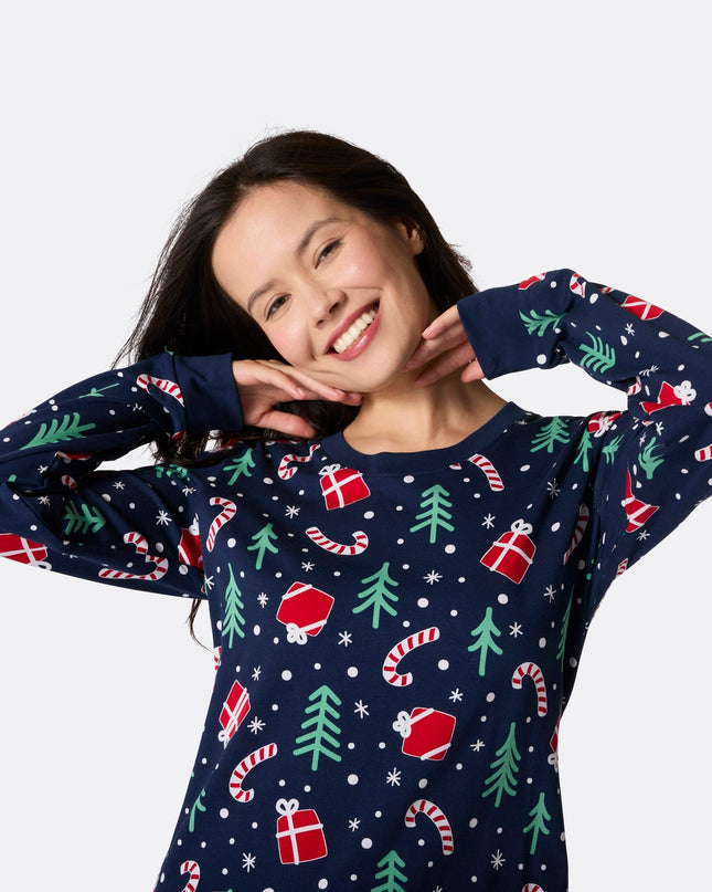 Women's Blue Christmas Pattern Christmas Pyjamas