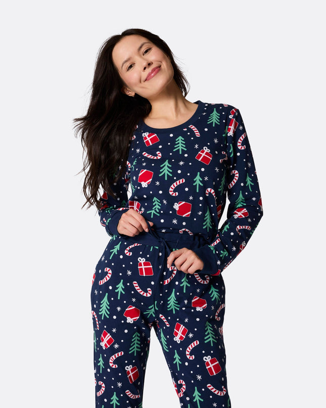 Women's Blue Christmas Pattern Christmas Pyjamas