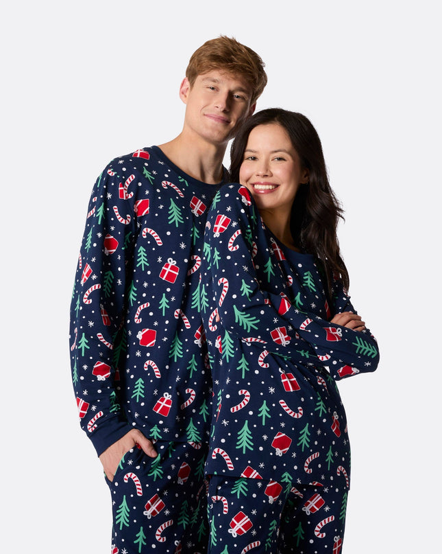 Men's Blue Christmas Pattern Pyjamas for Festive Nights